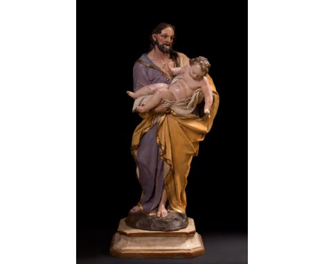LUIS SALVADOR CARMONA (Valladolid, 1708 - Madrid, 1767)."Saint Joseph with Child".Modeled and polychrome earthenware.It prese