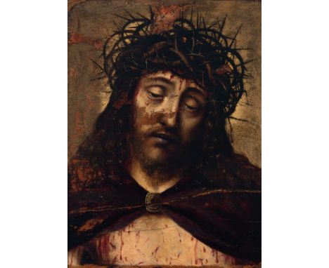 Flemish school; early 16th century."Ecce homo".Oil on panel. Engatillada.It has faults, losses and repainting.It has an ebony