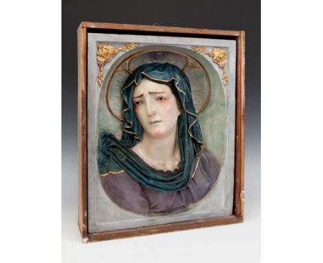 Andalusian School of the 18th century."Sorrowful Virgin".Polychrome stucco.Wear and tear due to use and the passage of time. 