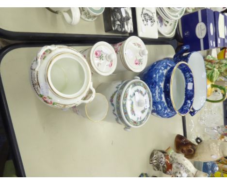 CAULDON BLUE AND WHITE JARDINIERE,  BLUE AND WHITE PLANTER ETC.... (7) 