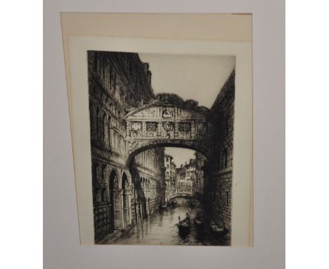 A framed monochrome lithograph of 'The Bridge of Sighs' in Venice, signed bottom right J. Alphonse Brewer
