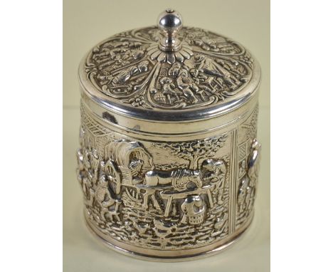 A Dutch heavily embossed tea caddy marked 90