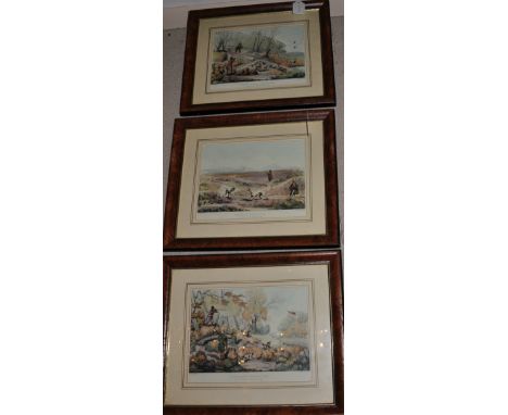 Three framed polychromatic prints of hunting scenes