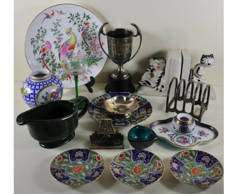 A box of assorted ceramic and plate