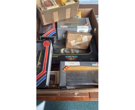 Collection of boxed die-cast model vehicles, including Lledo "Days Gone" and Corgi Classics. Various scales and themes.