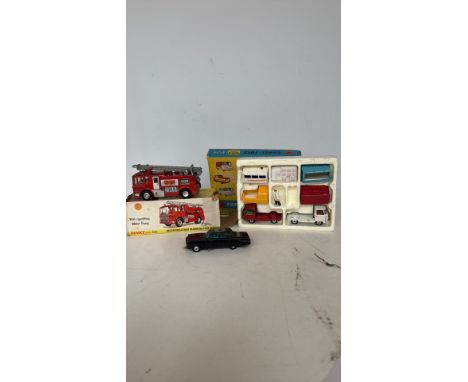 Vintage diecast vehicle lot, including a boxed Dinky Toys Merryweather Marquis Fire Tender and a Corgi Toys Gift Set No. 24 w