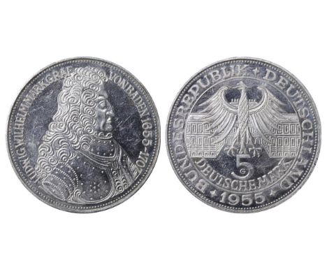 Federal Republic of Germany, Federal Republic (1949-date), 5 deutsche mark, 1955 year, Silver, 11,2 gr, KM#115, 300th Anniver