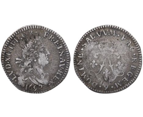 France, King Louis XIV (1643-1715), 4 Sols aux 2 L, 1692 year, Silver, 1,631 gr, GAD#106, Rarity R