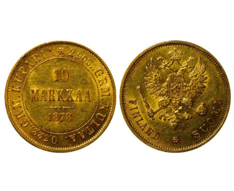 Russian Empire, Finland, Emperor Alexander II (1855-1881), 10 markkaa, 1878 year, Gold, 3,2258 gr, KM#8, bitkin 614(R)