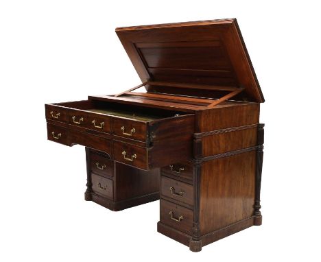 A George III mahogany architect's desk/secretaire,in the manner of Gillows of Lancaster, the double ratcheted top over a draw