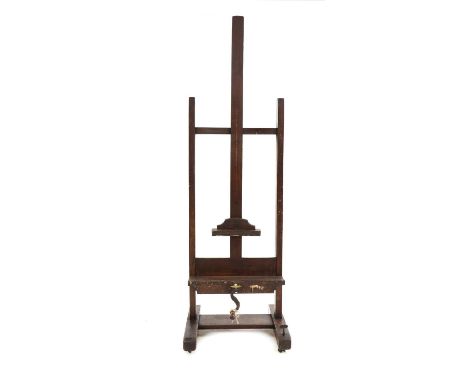 A stained beech adjustable artist's easel,late 19th/early 20th century, by C Roberson &amp; Co., with circular ivorine maker'