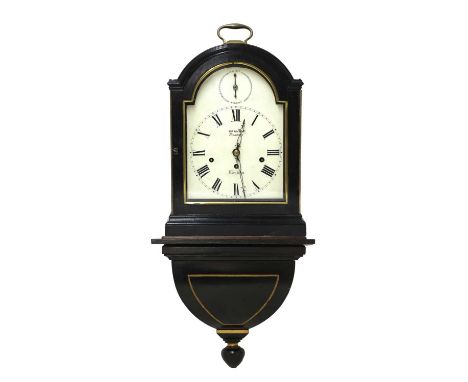 An ebonised musical bracket clock and bracket,  19th century and later, the later enamel dial inscribed 'Graham, Picadilly, L