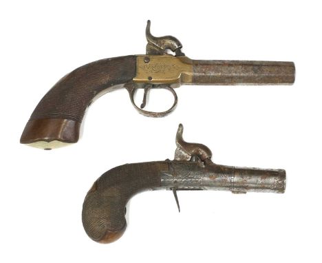Two 19th century pocket percussion pistols,the first, by Smith, London, with folding trigger, engraved decoration, screw-off 