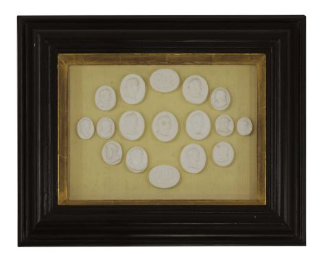 A collection of fifty-five grand tour plaster intaglios,probably 19th century, of various shapes and sizes, to include empero