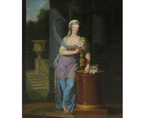 Francois Dumont (French, 1751-1831)Portrait of Marie Antoinette, Queen of France (1755-1793), standing full length by a porph