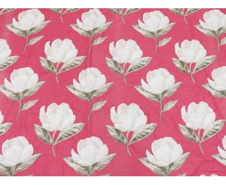 A pair of pink floral interlined curtains, modern, by Nina Campbell,260cm wide x 304cm long,together with a second pair,260cm