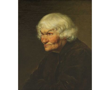 German School, 19th centuryPortrait of an old woman, half length, in a brown coatoil on canvas33 x 28cmCondition report: Oil 