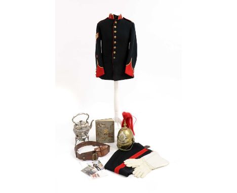 An Essex Yeomanry uniform belonging to SQMS Robert Allen, comprising:a jacket with sergeant's stripes,a pair of brass collar 