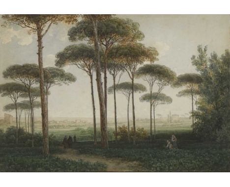 Thomas Ender (Austrian, 1793-1875)Roman Campagna with cypress trees, c.1820 signed l.c., watercolour on Turkey Mill Whatman p
