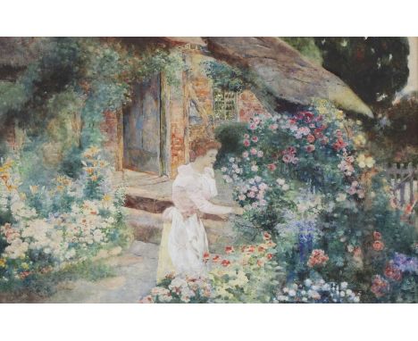 David Woodlock (1842-1929)'A cottage garden in the Midlands'signed 'D Woodlock' l.l., inscribed with title on artist's label 