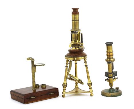 A replica screw barrel monocular microscope,20th century, signed 'W.R. Fecit', the base stamped with a maker's mark and 'no. 