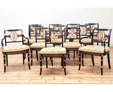 A set of twelve Regency-style painted dining chairs,by Brights of Nettlebed, from the 'Althorp Living History' series, with b