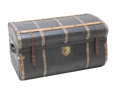 A 'Jenny Lind' leather stagecoach trunk,19th century and later, with the original label 'William Wall's Son', fitted with lea