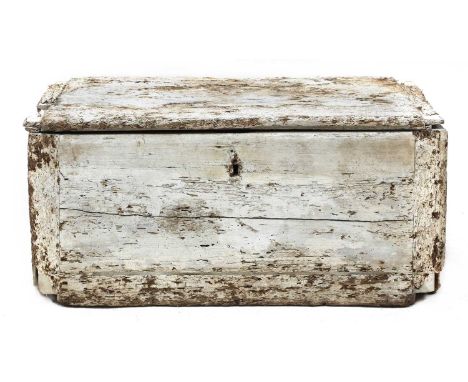 A rustic white-painted trunk,19th century, heavily patinated and worn,99cm wide52cm deep46cm highCondition report: Heavily di