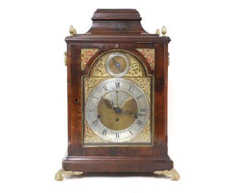 A George III mahogany musical bracket clock, by John Taylor, London, chiming the quarters on two bells, the triple fusee move