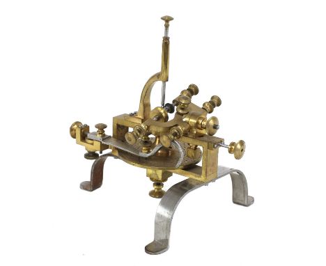 A Swiss brass escape-wheel engine,19th century, on steel legs, the dividing-plate with divisions from 7 to 21, 21cm high