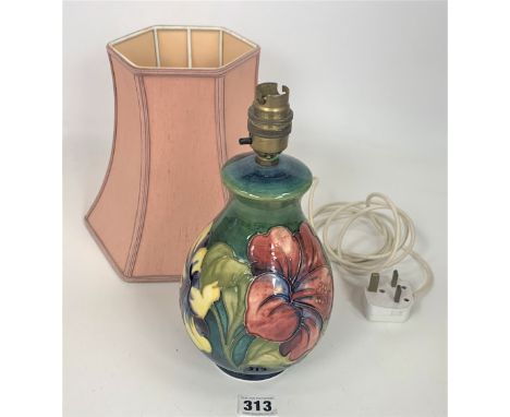 Moorcroft lamp and shade. 10.5” lamp