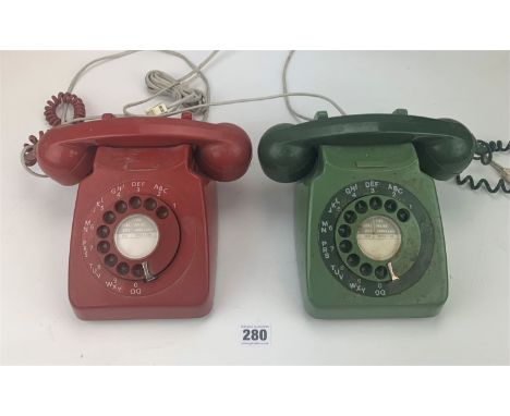 2 vintage dial telephones – red and green