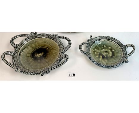 Pair of Studio art pottery dishes, signed Walter ‘Wally’ Keeler. 7” &amp; 11” diameters