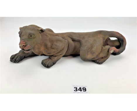 Ceramic panther figure signed BM. 13.5” long x 4” high