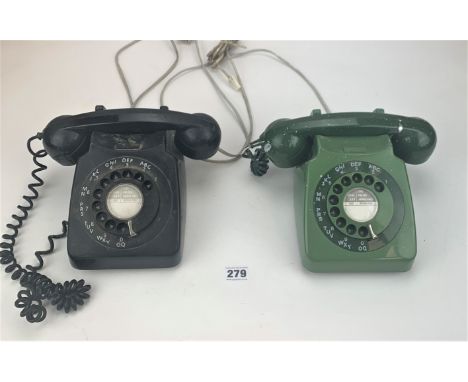 2 vintage dial telephones – green and black