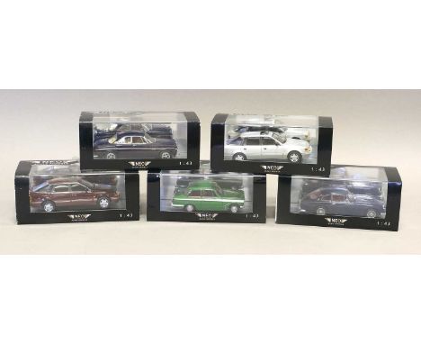 Neo Five 1:43 Scale Models (i) Triumph Vitesse 6 Saloon green (ii) AC Greyhound blue (iii) Rover P5b Coupe (iv) Ford Scorpio 