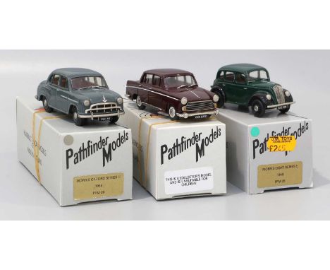 Pathfinder Models Three 1:43 Scale Models (i) PFM25 Morris Eight Series E 1948 green with CoA 490/600 (ii) PFM20 Morris Oxfor