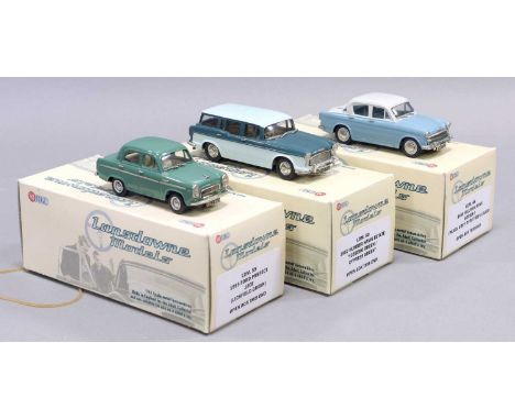 Lansdowne Models Three 1:43 Scale Models (i) LDM48 1956 Hillman Minx Series I pearl grey over fiesta blue (ii) LDM50 1957 Hum