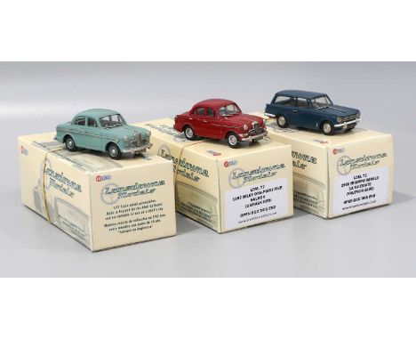 Lansdowne Models Three 1:43 Scale Models (i) LDM73 1965 Triumph Herald 13/60 Estate valencia blue (ii) LDM77 1957 Riley One-P