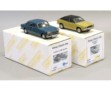 Abbey Classic Kits Two 1:43 Scale Models (i) AC07 Austin 3 Litre Saloon persian blue (ii) AC05 Wolseley 18/2200 harvest gold 