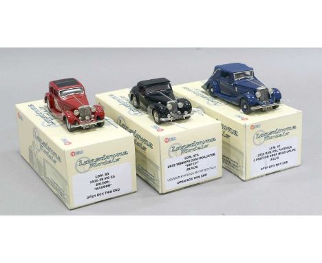 Lansdowne Models Three 1:43 Scale Models (i) LDM37A 1949 Triumph 2000 Roadster Top Up black (ii) LDM47 1936 Railton Fairmile 