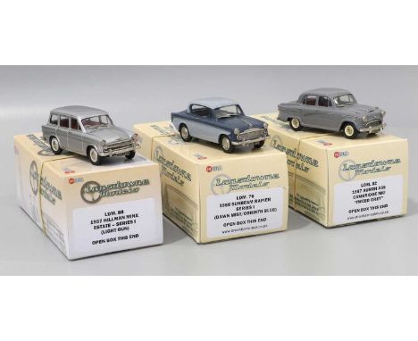 Lansdowne Models Three 1:43 Scale Models (i) LDM88 1957 Hillman Minx Estate Series I light gun (ii) LDM82 1957 Austin A55 Cam