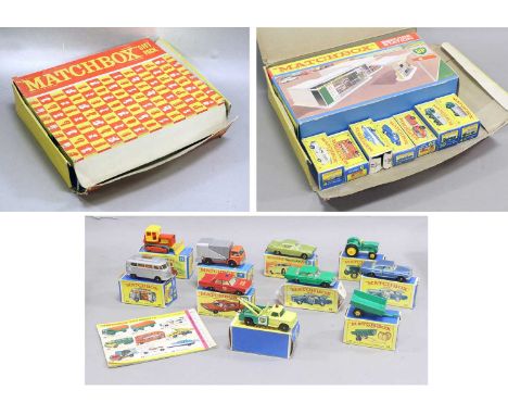Matchbox Gift Pack Set Box containing MG1 Service station and 1-75's: 3 Daimler ambulance, 5 London bus, 9 Cabin cruiser, 14 