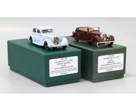 Lansdowne Models Two 1:43 Scale Bentley Models (i) LDM108 1936 Bentley 4 1/4 Litre DHC maroon (ii) LDM106 1936 Bentley 4 1/4 