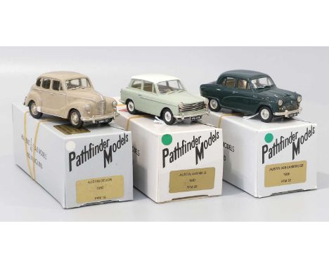 Pathfinder Models Three 1:43 Scale Models (i) PFM19 Austin Devon 1950 beige with CoA 53/600 (ii) PFM32 Austin A50 Cambridge 1