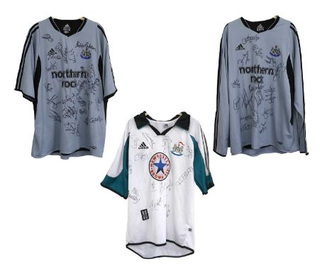 Newcastle United Signed Shirts (i) Northern Rock training top (ii) Northern Rock training top (iii) Newcastle Brown Ale away 