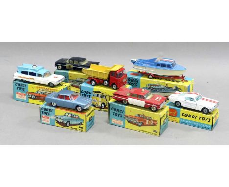 Corgi Various Models  325 Ford Mustang, 252 Rover 2000, 437 Superior ambulance, 458 ERF earth dumper (all E boxes G) 439 Chev