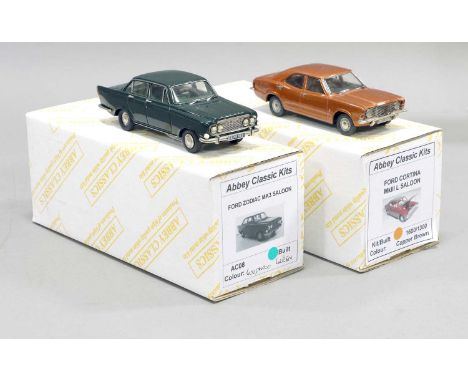 Abbey Classic Kits Two 1:43 Scale Models (i) AC08 Ford Zodiac Mk3 Saloon goodwood green (ii) Ford Cortina MkIII Saloon copper