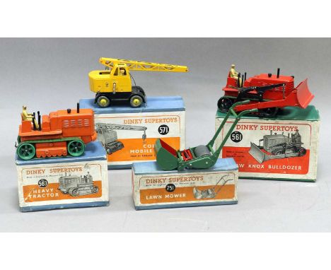 Dinky Various Models 751 Lawn mower, 563 Heavy tractor, 561 Caterpillar Bulldozer and 571 Coles mobile crane (all G boxes G) 