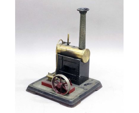 Bing Live Steam Stationary Engine with single oscillating cylinder and single flywheel, brick effect chimney on base 7 1/4x7 